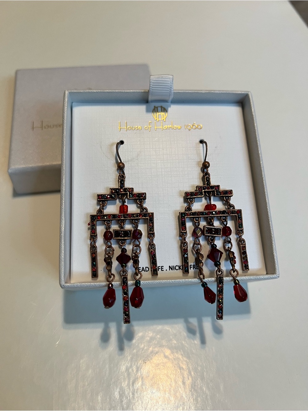House of Harlow 1960 Antique Gold-Tone Earrings with Red Beads